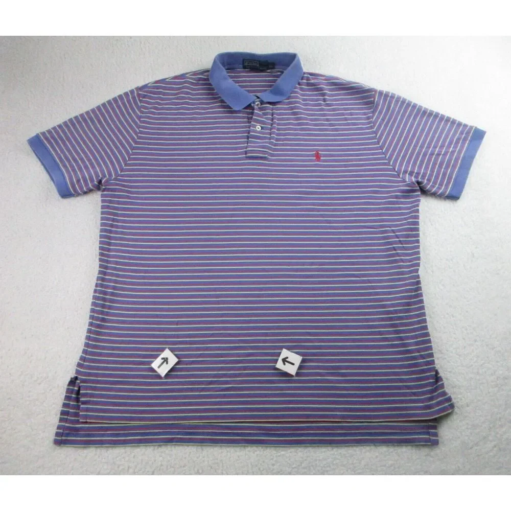 Ralph Lauren Polo Shirt Mens XL Purple Striped Short Sleeve Pony Logo *READ*‎